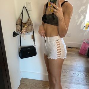 White cut out cut off shorts